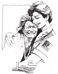 Fig. 9: Clipart gráfica de una enfermera abrazando a una mujer anciana.